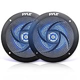 Low-Profile Waterproof Marine Speakers - 100W 4 Inch 2 Way 1 Pair Slim Style Waterproof Weather Resistant Outdoor Audio Stereo Sound System w/Blue Illuminating LED Lights - Pyle (Black)