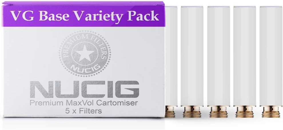 NUCIG® Pack of 5 White 0MG Variety Flavour Refill Cartomiser Filter | ***VG Premium | for e Shisha e Hookah e Cigarette Electronic Cigarette ego (White)