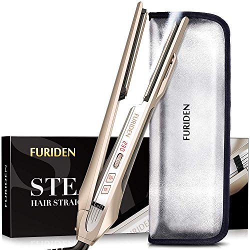 FURIDEN Steam Flat Iron Hair Straightener, Professional Hair Straightener with Ceramic Plates, 1 Inch Flat Iron for All Hair Types, Champagne gold (The Best Flat Iron For African American Hair)