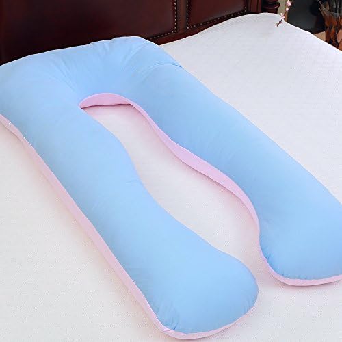 DOWNIGHT U Shaped Pregnancy/Maternity Pillow Body Pillow With Washable 100% Cotton Cover, Blue & Pink