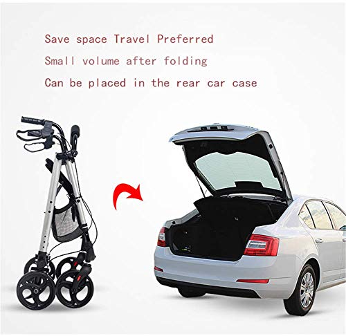 LMEIL 4 Wheel Walker/Rollator with Loop Hand Brakes Foldable Lightweight Four-Wheel with Seat Cushion and Shopping Basket, Elderly Walker, Adjustable Safety Frames