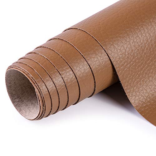 Desirable Life Vinyl Faux Leather Fabric Cotton Back by The Yard for Hand Crafts DIY Tooling Sewing Hobby Workshop Crafting Wallet Making Square 54 Inches Wide 0.03 Inches Thick (Brown)