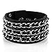 HZMAN Punk Rock Biker Link Chain Black Leather Bracelet Cuff Wristband Gothic (3 Rows of Chain)