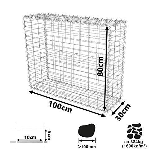 Toolerando Gabione Steinkorb Gabionenzaun Gitterkorb Steinkorb Drahtkorb, 100 x 80 x 30 cm, inkl. Distanzhalter – Bild 4