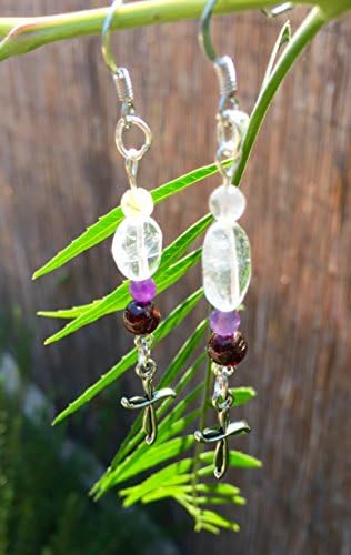 Garnet, Amethyst, Quartz and Rutilated Quartz Gemstone Cross Earrings//January Birthstone//February Birthstone//Christian Jewelry
