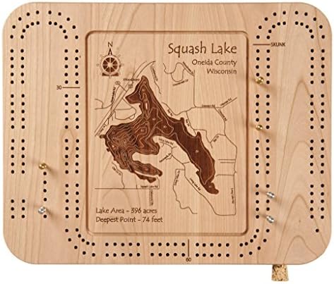 Grand Lake O' the Cherokees in Craig Delaware Mayes Ottawa, OK - Cribbage Board 9 x 12 IN - Laser etched wood nautical chart and topographic depth map.
