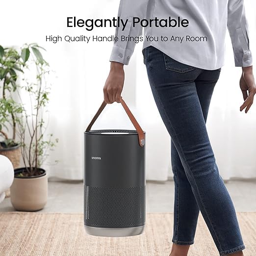 smartmi Air Purifiers for Home, Works with HomeKit Alexa, Smart Air Purifier with Handle, Auto Mode, 19db, 0.08 µm Particles Captured, H13 HEPA Filter, P1 Dark Grey