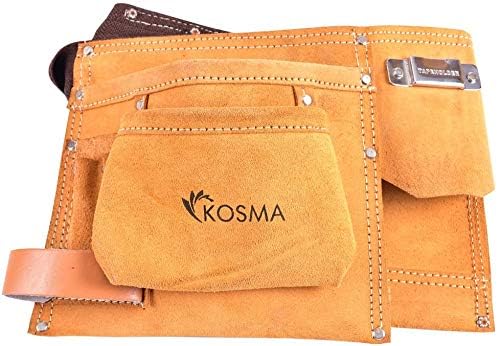 Kosma Multi-Pocket Leather Tool Organiser Belt Apron with 11 Pockets, Hammer Loop & Tape Measure Holder - Electrician Pouch - Image 4