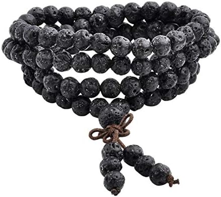 HUSHOUZHUO Trendy Lava Stone 6Mm/8Mm 108 Beads Bracelets Healing Balance Reiki Buddha Prayer Bracelet For Men Women Jewelry