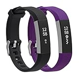 Henoda Silicone Bands for Fitbit Alta,Alta Strap Style,Large,Small (2PCS Texture Black+Plum)