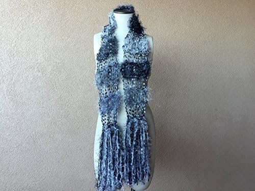 Black White Grey Scarf Silver See Through Lightweight Scarf Salt and Pepper Scarf Hand Knit Fashion