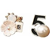 Vintage Number 5 Earrings Camellia Studs Asymmetrical Pearl Earrings Jewelry for Woman Pearl Jewellery