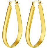 Lansora Oval Hoop Earrings Chunky Large Lightweight Earring Hoop 18K Gold Plated Minimalist Jewelry for Women 19/29/35/38mm