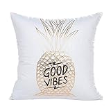 Clearance! Wearefin Gold Foil Printing Pillow Case Sofa Waist Throw Cushion Cover Home Decor (White H)