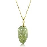 LOOYUUPEE Green Natural Jade Necklace, Leaf Shape Pendant for Her, Jade Jewelry for Women Lucky Gifts for Girls Women (925 Sterling Silver with Gold Plated)