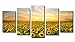 Wieco Art Sunflowers Canvas Prints Wall Art Landscape Pictures Paintings Ready to Hang for Living Room Bedroom Home Office Decorations Modern 5 Panels Stretched and Framed Yellow Flower