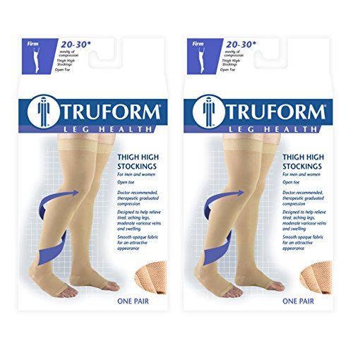 Truform Compression 20-30 Mmhg Thigh High Open Toe Dot Top Stockings Beige, X-Large, 2 Count