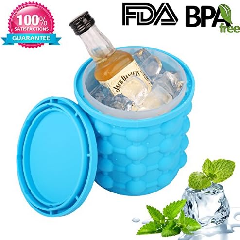 Ice Cube Maker Genie - Ice Bucket The Revolutionary Space Saving Silicone Ice Cube Trays Molds for Chilling Burbon Whiskey, Cocktail, Beverages and More