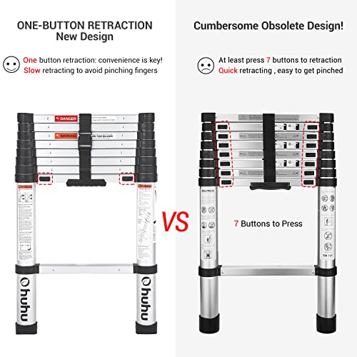 Ohuhu 8.5 FT Aluminum Telescoping Ladder, OneButton Retraction Heavy