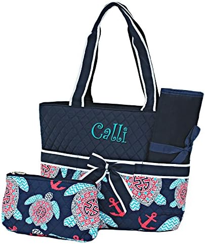 Personalized Navy Blue Turtle Infants Diaper Bag with Navy Top
