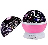 MOKOQI Baby Night Light Lamps For Bedroom Romantic 360 Degree Rotating Star with Sky Moon Cover & Solar System Cover Projector Lights Color Changing LED For Kids Girls Baby Nursery Gift(Pink-2 Lids)
