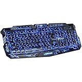 Backlit gaming keyboard, BAVIER Laser carving characters keyboard,Wired Backlighting Keyboard,114keys Ergonomic keyboard, Adjustable Backlight Red Purple Blue, Switchable Crack Backlit (Black)