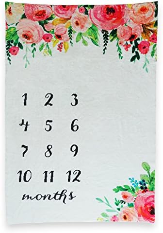 Milestone Blanket for Monthly Baby Girl Infant and Newborn Pictures | Premium Organic Muslin Fleece, X-Large Size 60โx40โ, Floral Background with Months to Track Growth