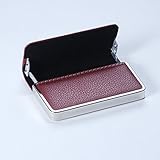NOME Professional Business Card Wallet, Premium Bicast Leather and Stainless Steel Card Holder, Slim, Minimalist, Curved Hard Case with Magnetic Clasp – Maroon