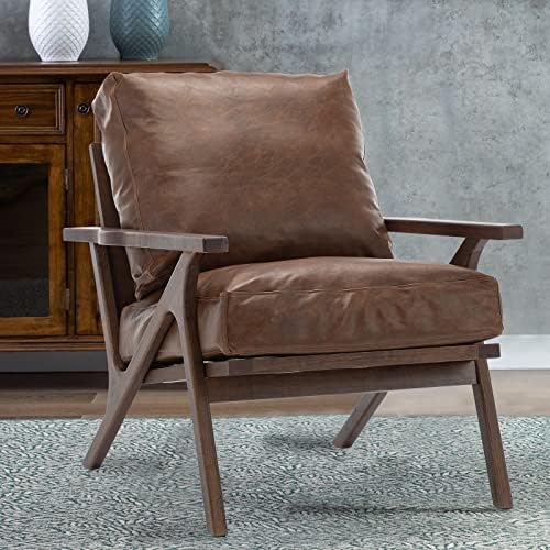 ZHENGHAO Brown PU Leather Accent Chair, Mid Century Retro Armchair