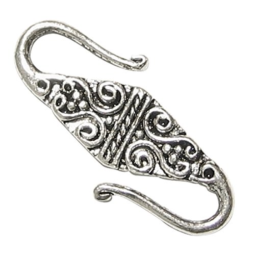 2 pcs .925 Sterling Silver S Flower Hook Clasp Bead 24mm/Findings/Antique