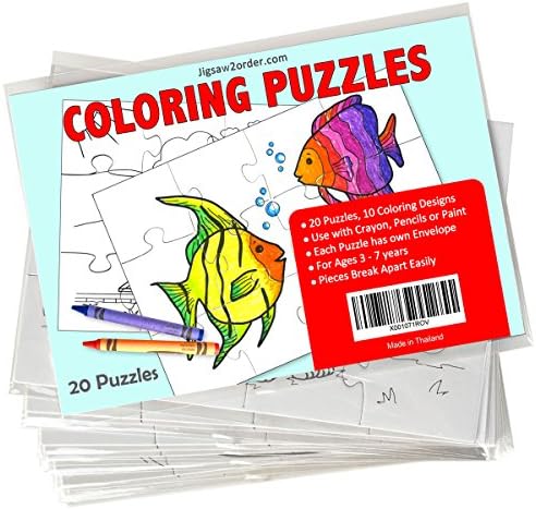 Jigsaw2order Kids Coloring 12pc Blank Puzzle, Pack of 20, size 5.5" x 8" with Individual Envelope …