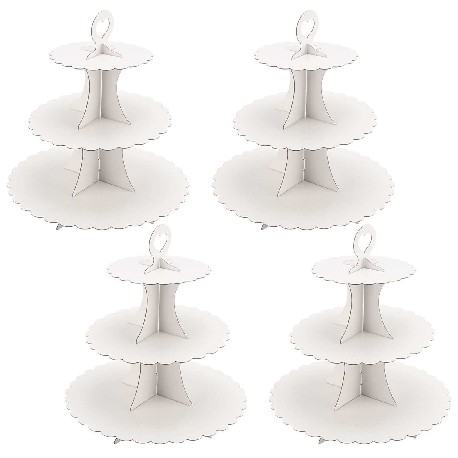 JEUIHAU 4 Pack 3 Tier Cardboard Cupcake Stands, White cup cake stand Dessert Display Stand for Wedding, Birthday, Party, Anniversary Halloween, and Afternoon Tea