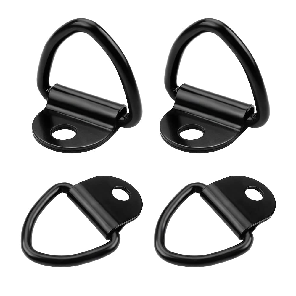 4 Stainless Steel D Ring Tie Down Anchors - Black V-Ring Hooks for Trucks, Trailers, Pickups, Boats