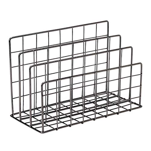 Delifox Mail Sorter - Letter Organizer Metal Desktop File Rack Postcard Holder for Home and Office, Diamond Black