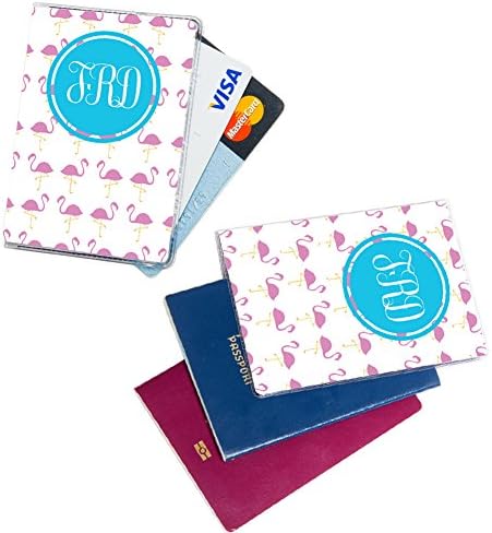 Personalized Flamingo Pattern Monogram Customize Cards Case &amp; Passport Cover SET