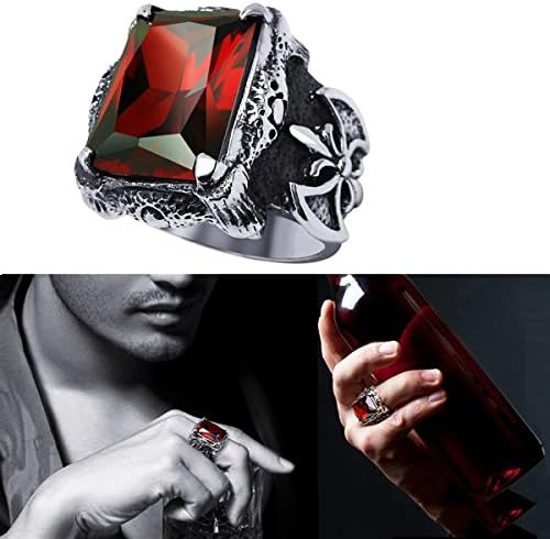 Men Ring by Tooge, Ruby Red Stone of Cool Skull-Stainless Steel Ring in Gothic Style (Size 10)