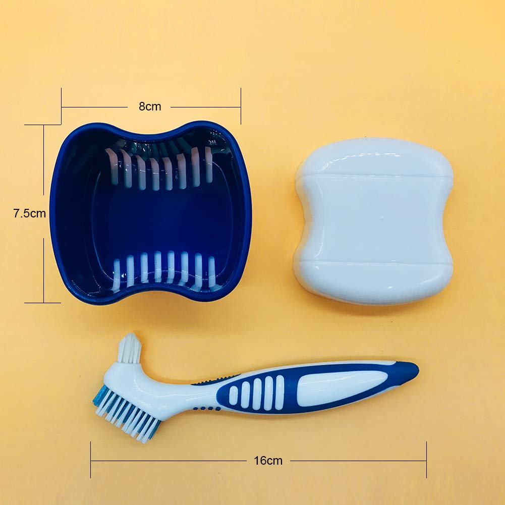 2 Denture Bath Cases with 2 Denture Cleaner Brushes, Denture Holder Brush Retainer Case, Dentures Container with Removable Strainer Basket Holder : Beauty