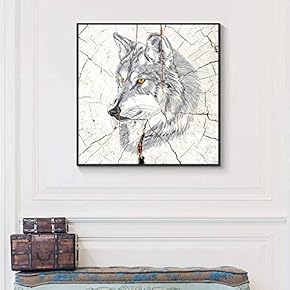 Framed Canvas Wall Art for Living Room, Bedroom Wood Panel Wolf Illustration Canvas Prints for Home Decoration Ready to Hang - 16x16 inches