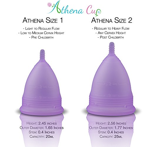 Athena Menstrual Cup - #1 Recommended Period Cup Includes Bonus Bag - Size 2, Transparent Purple - Leak Free Guaranteed!