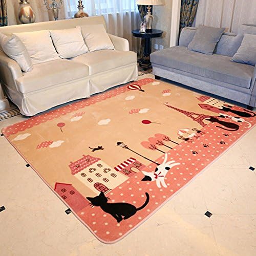 RuiHome Cat Family Printed Baby Toddler Playmat Soft Rug Children Crawling Carpet for Bedroom Living Room Playroom - 51" x 73”, Pink