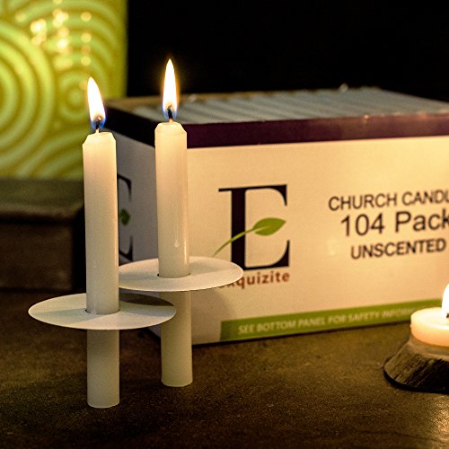 Exquizite 104 Church Candles with Drip Protectors No Smoke Vigil