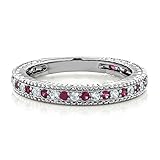 0.48 Ct Red Created Ruby White Created Sapphire 925 Silver Wedding Band Ring (Available in size 5, 6, 7, 8, 9)