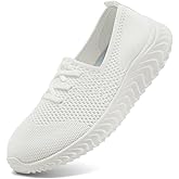 XKOWUO Womens Slip on Walking Shoes Athletic Tennis Running Sneakers Gym Sports Non Slip Casual Fashion Comfortable Lightweight Breathable White Size US 6.5