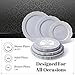 HEAVY DUTY PLASTIC PLATES SET | 10 Dinner Plates | 10 Salad Plates | 10 Dessert Plates | Elegant Plastic Dinnerware | Fine China Look | Upscale Wedding Dining (Vintage Collection - Grey)