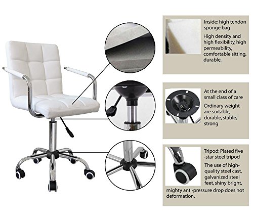 Yaheetech Modern White Faux Leather Swivel Office Task
