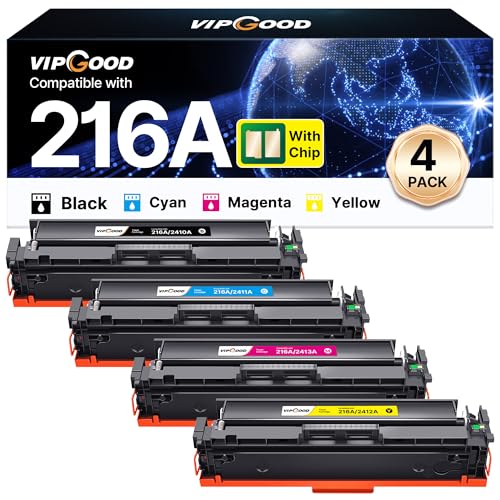 VIPGOOD 216A (With Chip) Compatible Toner Cartridges for HP 216A for HP Color LaserJet Pro MFP M183fw M182n M182nw M183fdw M155dw M155nw W2410A W2411A W2412A W2413A (Black Cyan Yellow Magenta, 4-Pack)