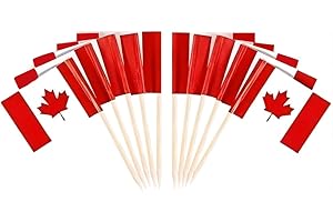 JAVD CYPS 100 Pcs Canada Flag Canadian Toothpick Flags, Small Mini Stick Cupcake Toppers Canadian Flags,Country Picks Party Decoration Celebration Cocktail Food Bar Cake Flags