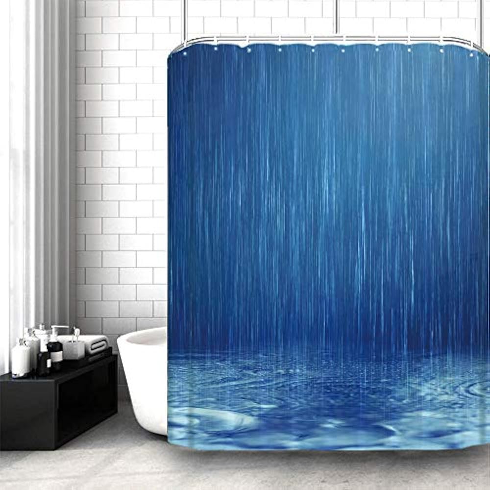 Blue Shower Curtain Waterproof Fabric Curtains Bathroom Washable