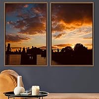 2 Piece Framed Canvas Wall Art Beautiful Sunset Canvas Prints Home Artwork Decoration for Living Room,Bedroom - 16