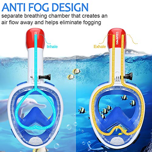 Cevapro Snorkel Mask, 4th Generation Full Face Snorkeling Mask for Adult Kids Youth with Detachable Camera Mount, 180°Panoramic View Anti-Fog Anti-Leak Free Breathing Dry Top Set-General Size - Thumbnail 2